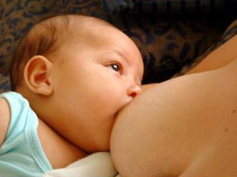 Baby breastfeeding on Mother's teat