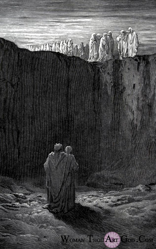 The procession of souls during the exploration of Purgatory in Dante's Divine Comedy, engraving by Gustave Dore