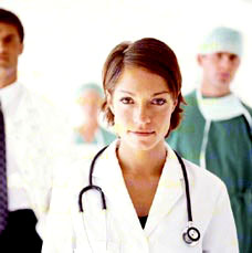 Male & female medical students with woman in the forefront